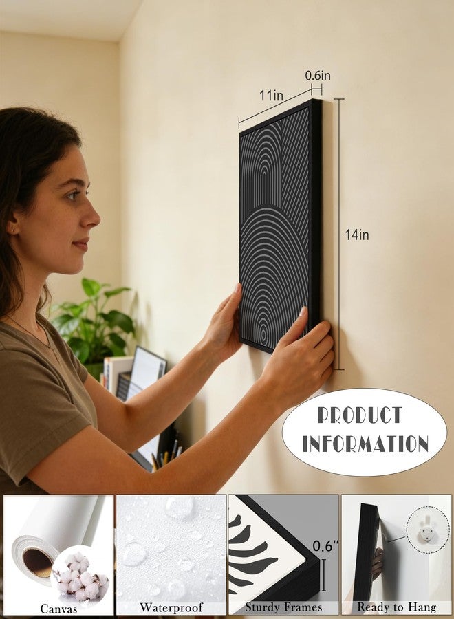 Drsoum لوحة جدارية تجريدية بسيطة من Drsoum، مؤطرة، بتصميم عصري بوهيمي بخطوط محايدة، ديكور جداري من منتصف القرن، عمل فني هندسي لغرفة النوم أو غرفة المعيشة، مقاس 11×14 بوصة، مؤطرة باللون الأسود. - Image 4