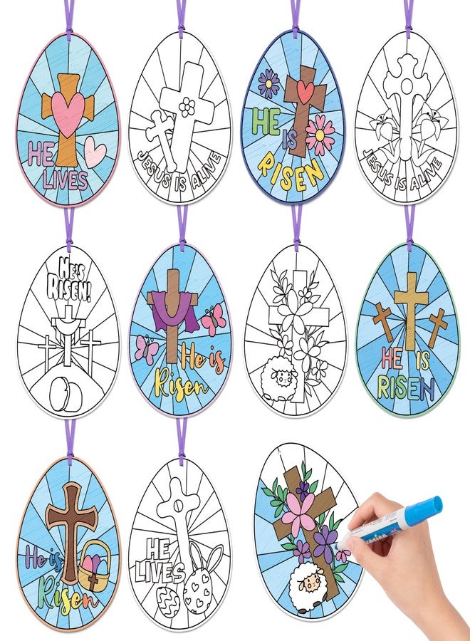 ANGOLIO Easter Color Your Own Egg Ornaments Kit for Kids 83Pcs Christian Religious DIY Coloring Craft Kit Cross He is Risen Jesus is Alike Card Sunday School Classroom Church Party Art Craft Project - Image 1