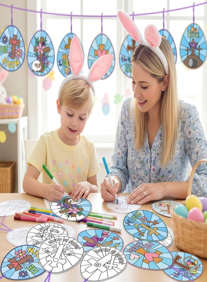 ANGOLIO Easter Color Your Own Egg Ornaments Kit for Kids 83Pcs Christian Religious DIY Coloring Craft Kit Cross He is Risen Jesus is Alike Card Sunday School Classroom Church Party Art Craft Project - Image 4