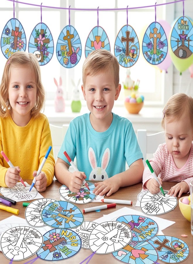 ANGOLIO Easter Color Your Own Egg Ornaments Kit for Kids 83Pcs Christian Religious DIY Coloring Craft Kit Cross He is Risen Jesus is Alike Card Sunday School Classroom Church Party Art Craft Project - Image 3