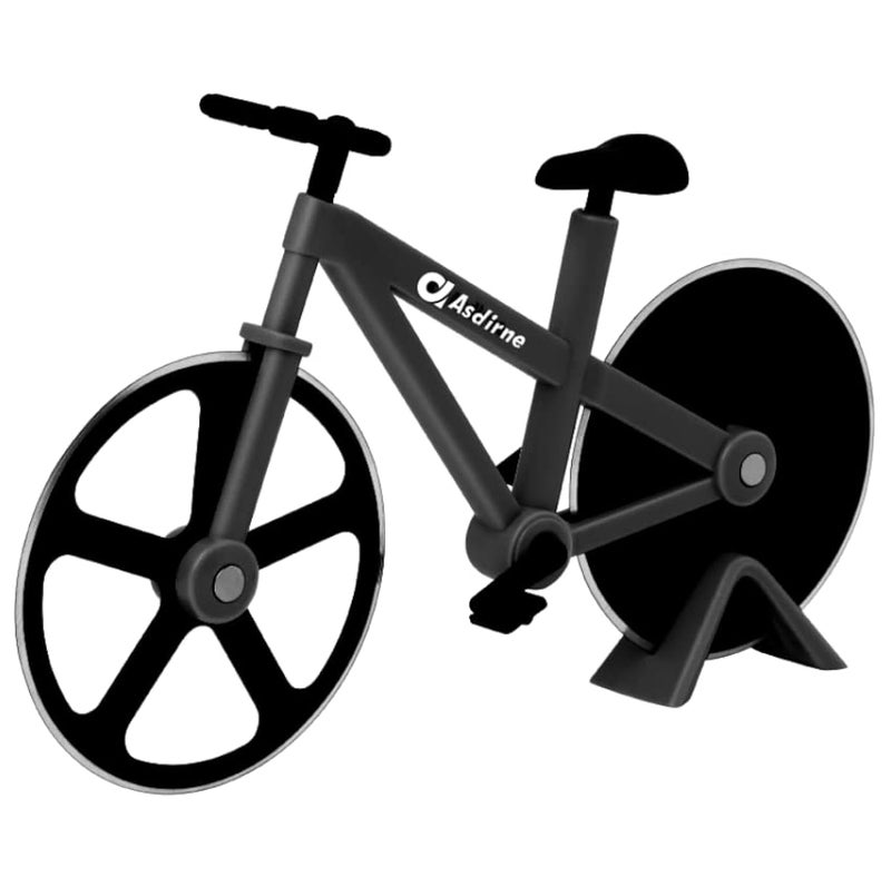 Asdirne Pizza Cutter Bicycle Pizza Cutter Wheel with NonStick Stainless Steel Super Sharp Blades Novelty Gift 19cm Black