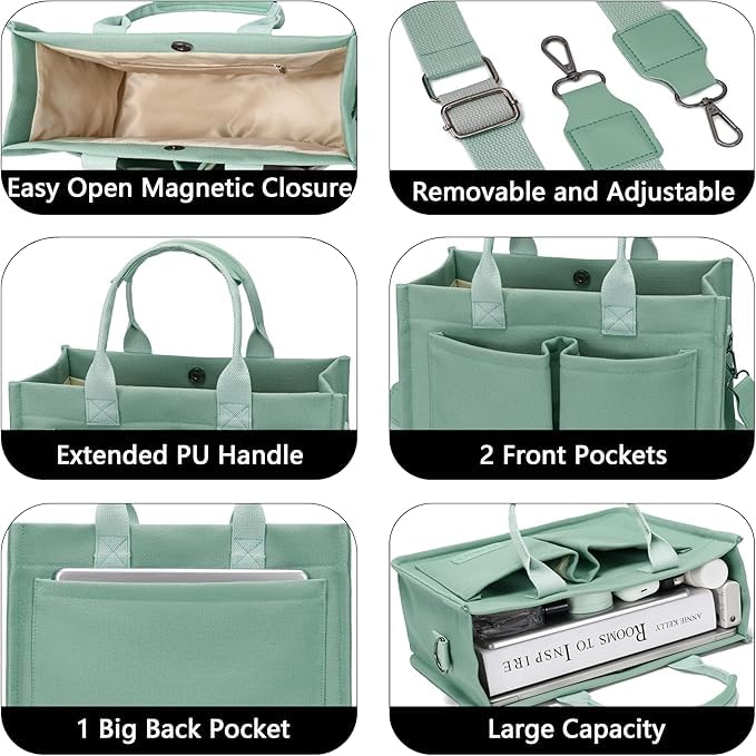 Kawn ® Large Canvas Tote Bag for Women hobo Shoulder Bag with Zipper Multi-Pocket Satchel bag Crossbody Bag with Detachable Strap Everything Everyday Handbags for Office, College and Travel - Image 3