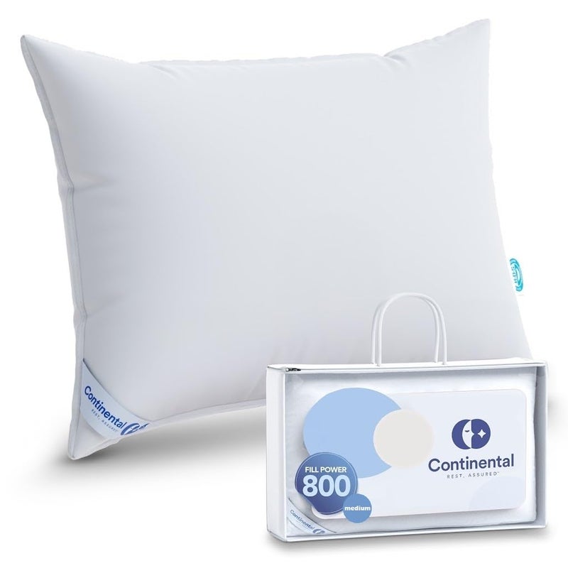 Continental Bedding 100 Siberian Goose Down Pillow 800 Fill Power Medium Standard White