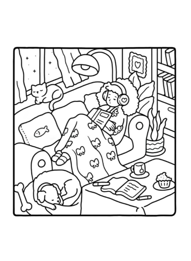 كتاب تلوين لحظات الفتيات لتخفيف التوتر مجموعة المساحات الدافئة للبالغين والمراهقين أنشطة يومية لطيفة رسومات وعي كامل علاج فني مريح مضاد للقلق - Image 4