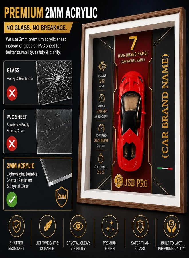 JSD PRO Diecast car Display Frame | Removable Pull Back Car | Premium 3D Shadow Box with Wall Mount & Table Stand | Collectible Decor Gift for automotive lovers - Image 4