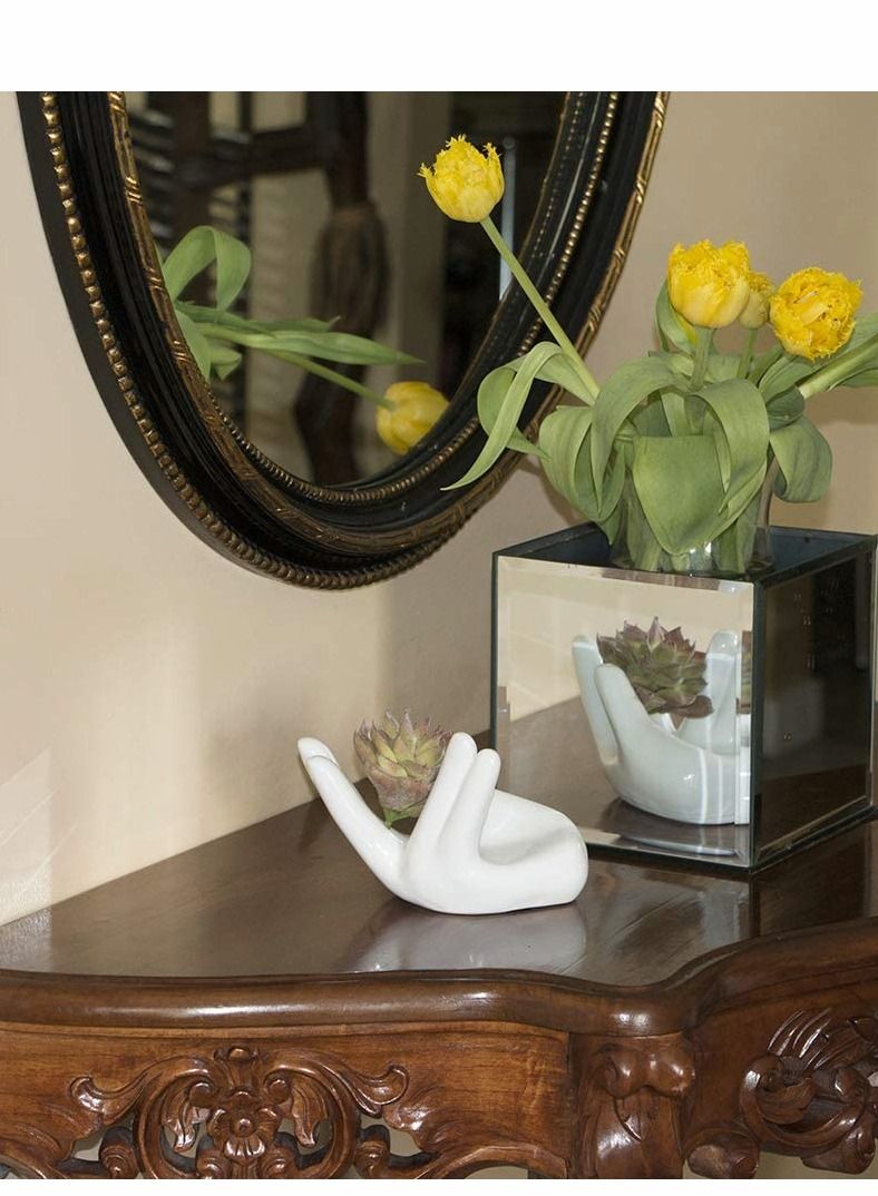 KASTWAVE Air Plant Holder Creative Ceramic, 3 Pcs Egg Cup Holders, Hand Shape Stand, Office Desk Base Airplant Display Container Pot, Ocarina Support, White - Image 5