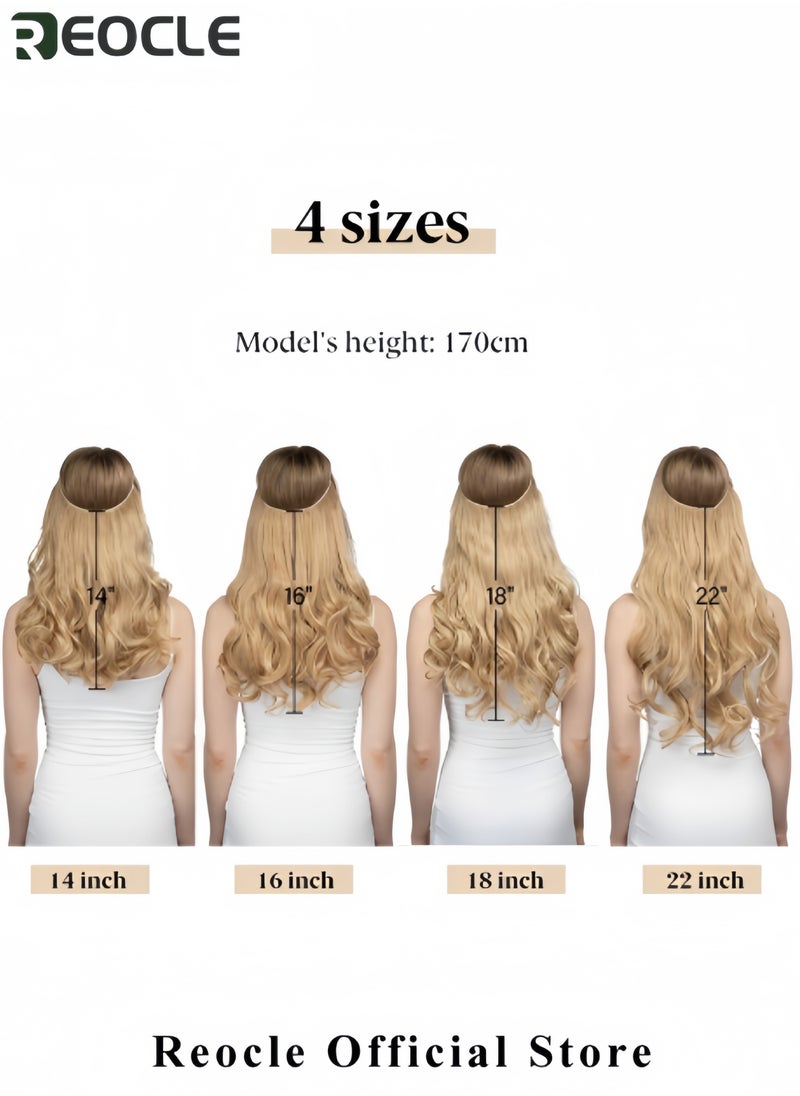 REOCLE Invisible Wire Hair Extensions Long Synthetic Wavy Curly Hairpiece Adjustable Transparent String Hairpiece Hidden Fish Line Wire Curly Hair Extensions for Women Dark Blonde Hair 22 Inch  - Image 5