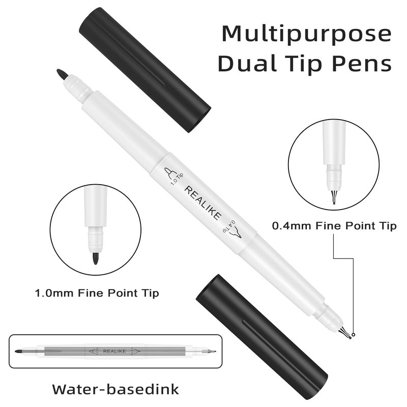 REALIKE Dual Tip Pens Compatible with Cricut Maker 3/Maker 4/Maker/Explore 3/4/Air 2/Air, Black Pens Set of 7 Pack Dual Tip Marker Fine Point Pen Writing Drawing (0.4 Tip & 1.0 Tip) - Image 4