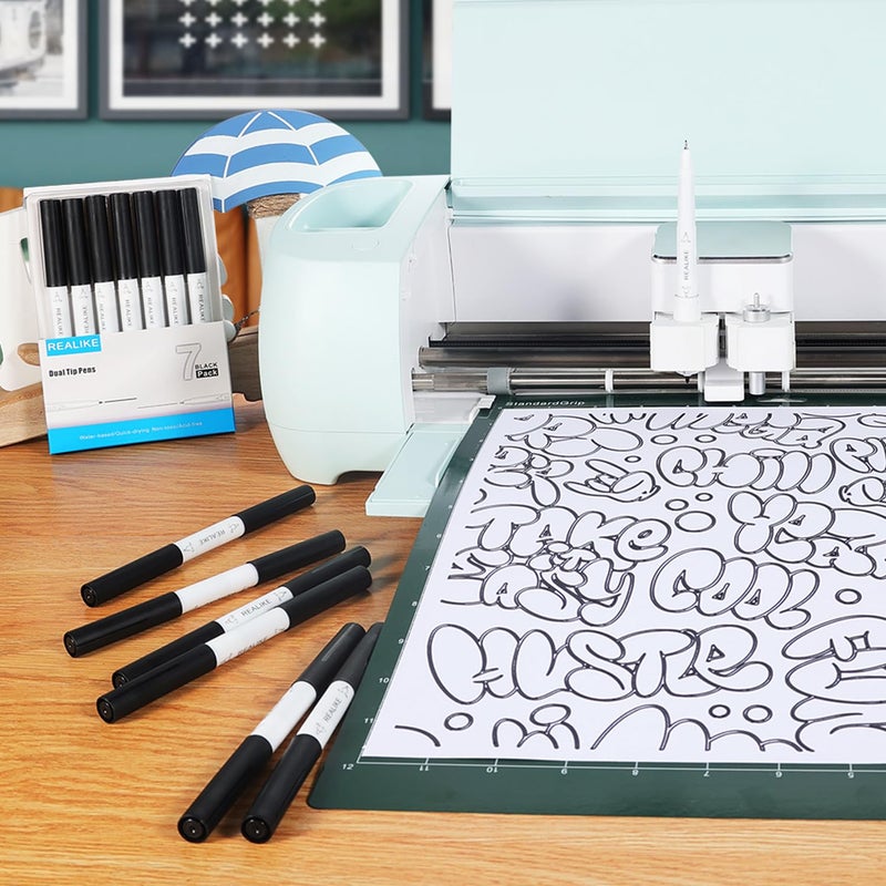 REALIKE Dual Tip Pens Compatible with Cricut Maker 3/Maker 4/Maker/Explore 3/4/Air 2/Air, Black Pens Set of 7 Pack Dual Tip Marker Fine Point Pen Writing Drawing (0.4 Tip & 1.0 Tip) - Image 3