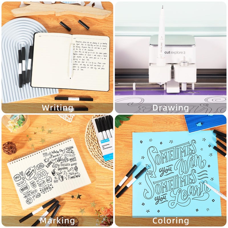 REALIKE Dual Tip Pens Compatible with Cricut Maker 3/Maker 4/Maker/Explore 3/4/Air 2/Air, Black Pens Set of 7 Pack Dual Tip Marker Fine Point Pen Writing Drawing (0.4 Tip & 1.0 Tip) - Image 5