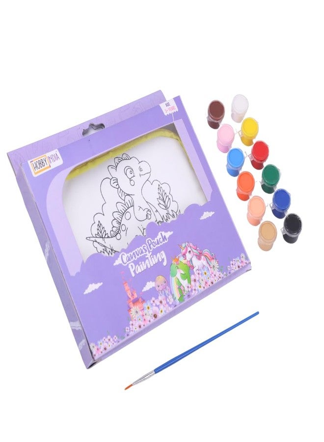 HOBBY INDIA DIY Canvas Pouch Painting Kit for Kids | with Zip Makeup & Toiletry Art Craft Set | Birthday, School, Stationery, Travel, Pencil Bag Boy & Girl | Christmas & Return Gift (Dinosour) - Image 1