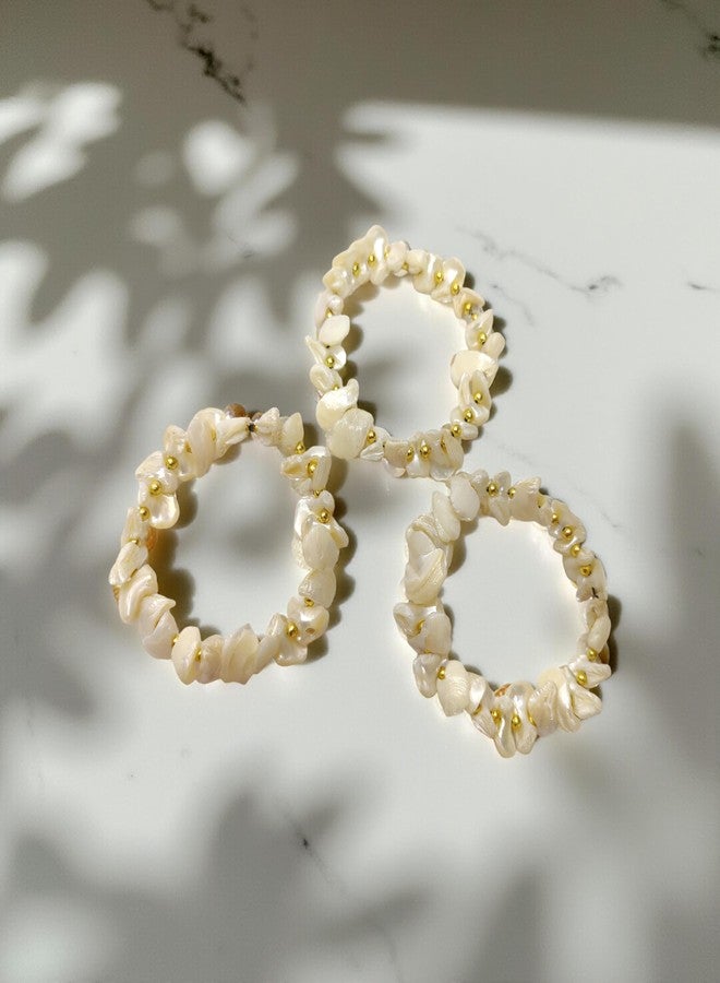 DCA Natural Mother of Pearl Elastic Bracelet with Gold Beads, Handcrafted Shell Jewellery Set of 3 - Image 3