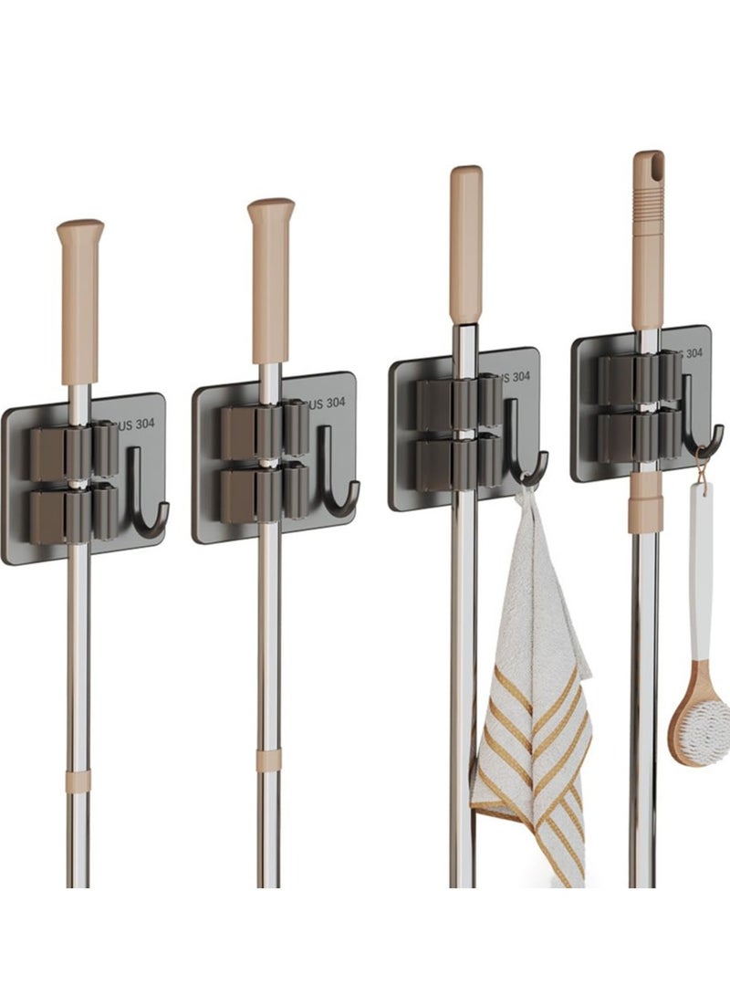 SYOSI SYOSI Drill-Free Wall Mount Broom Holder, Wall Mounted Garden Tool Rack Organizer for Closet Garage Laundry Room Kitchen Decor With 4 Slots & 4 Hooks  - Image 1