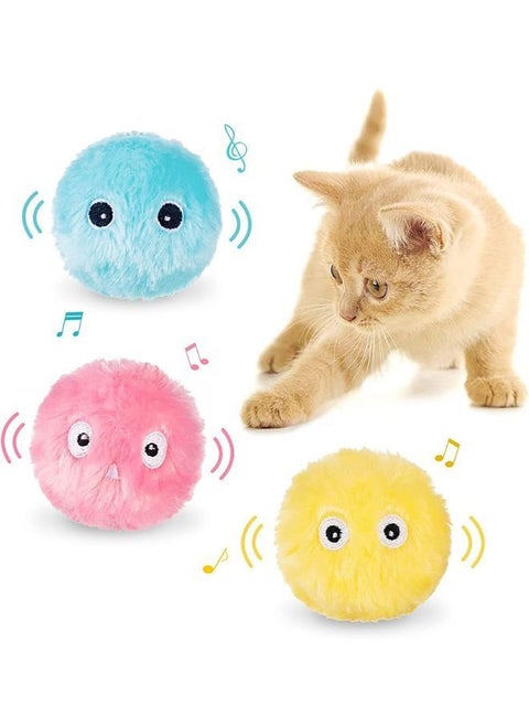 Lovely Pet Cat Toy Ball, Interactive for Indoor, Voice Molar Bite Resistant Relieve Gravity Kitten Catnip Chirping Balls Exercise, Kicker, Fluffy Plush Fun Kitty (Pack of 3)