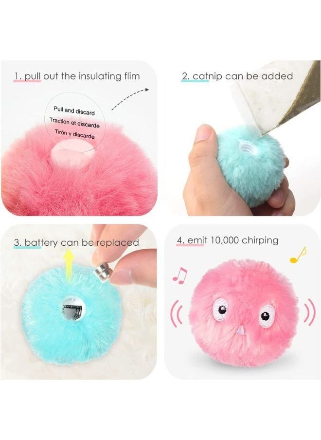 Lovely Pet Cat Toy Ball, Interactive for Indoor, Voice Molar Bite Resistant Relieve Gravity Kitten Catnip Chirping Balls Exercise, Kicker, Fluffy Plush Fun Kitty (Pack of 3)