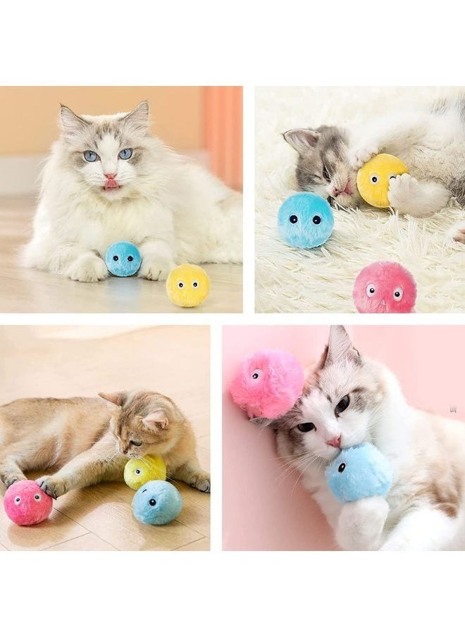 Lovely Pet Cat Toy Ball, Interactive for Indoor, Voice Molar Bite Resistant Relieve Gravity Kitten Catnip Chirping Balls Exercise, Kicker, Fluffy Plush Fun Kitty (Pack of 3)