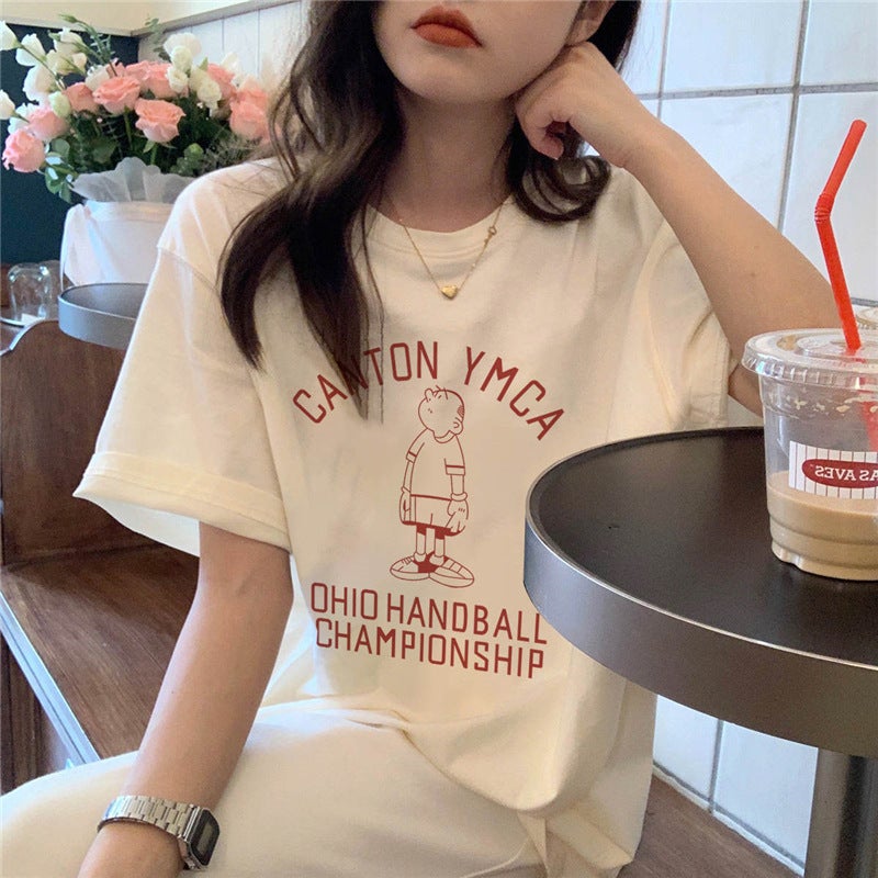 Short-Sleeved T-Shirt Women'S Cotton Loose Korean-Style Ins Women'S All-Match Cartoon Printed Inner Half-Sleeve Top - Image 1