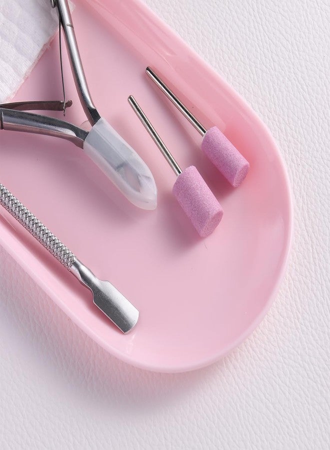 صينية تخزين أدوات العناية بالأظافر مكونة من 3 قطع، طبق تخزين بلاستيكي بيضاوي، صواني عرض إكسسوارات فن الأظافر، طبق منظم لأحجار الراين للمجوهرات، طبق تخزين لمستحضرات التجميل وزينة الأظافر (وردي) - Image 5