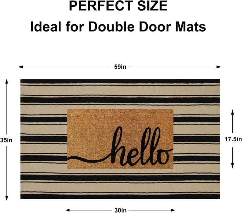 Sungea Striped Outdoor Rug 3'x5', Cotton Hand Woven Rug Fall Front Door Mat,Washable Reversible Layered Door Mats, Foldable Front Porch Rug for Entryway/Home Entrance/Farmhouse(Black and Tan) - Image 2
