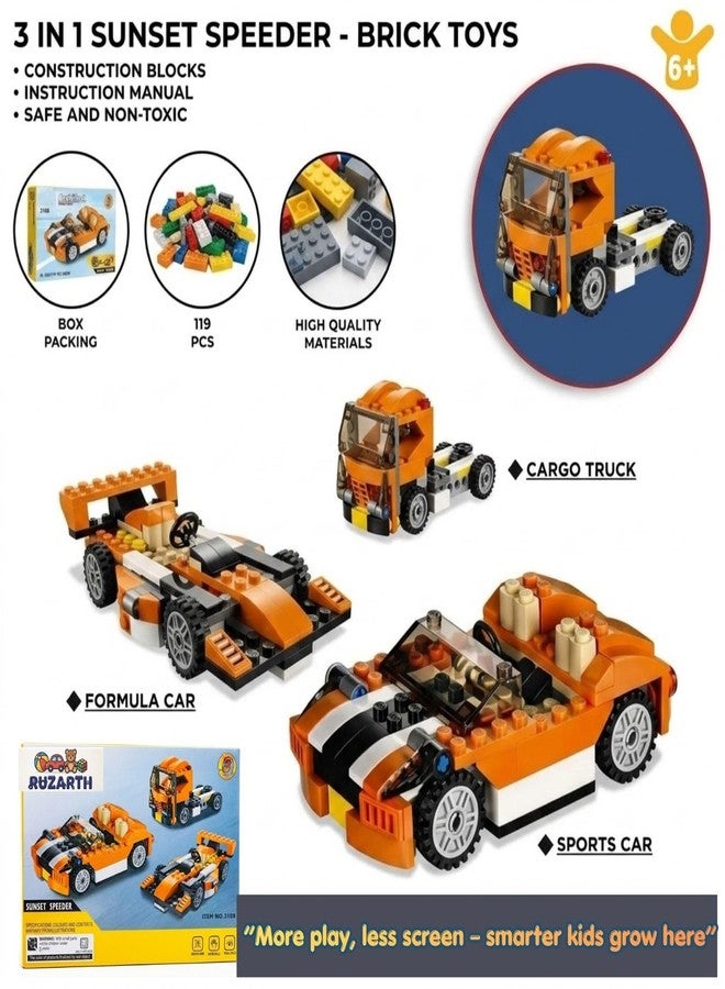 Ruzarth 3-in-1 Building Blocks Toy Set for Kids 6+, Sports Car Formula Race Car Cargo Truck Construction Kit, 119 PCS STEM Educational Building Bricks, Creative Learning Gift for Boys Girls - Image 3
