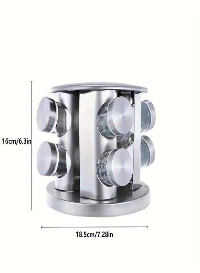 Matiko Stainless Steel Spice Jar Seasoning Pots Kit Spice Tower Rotating Rack Spice Container Organizer Pepper Seasoning Pot (Color : Round with 8 Bottle) - Image 3