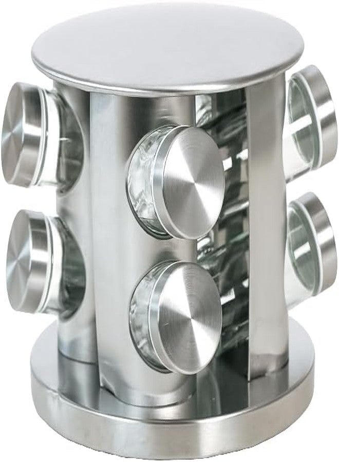 Matiko Stainless Steel Spice Jar Seasoning Pots Kit Spice Tower Rotating Rack Spice Container Organizer Pepper Seasoning Pot (Color : Round with 8 Bottle) - Image 1