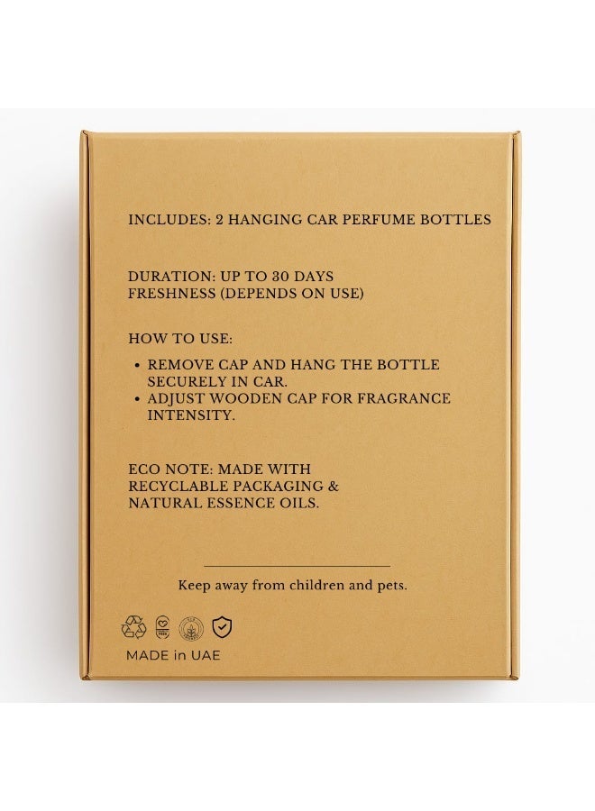 معطّر هواء للسيارة برائحة الخوخ المائي – طقم طبيعي 2 في 1 بغطاء خشبي، معلق بزجاجة عطرية، تصميم حبل زخرفي، رائحة فاخرة تدوم طويلاً، عبوة اقتصادية تضم قطعتين. عطر مُعلق للسيارة. - Image 4