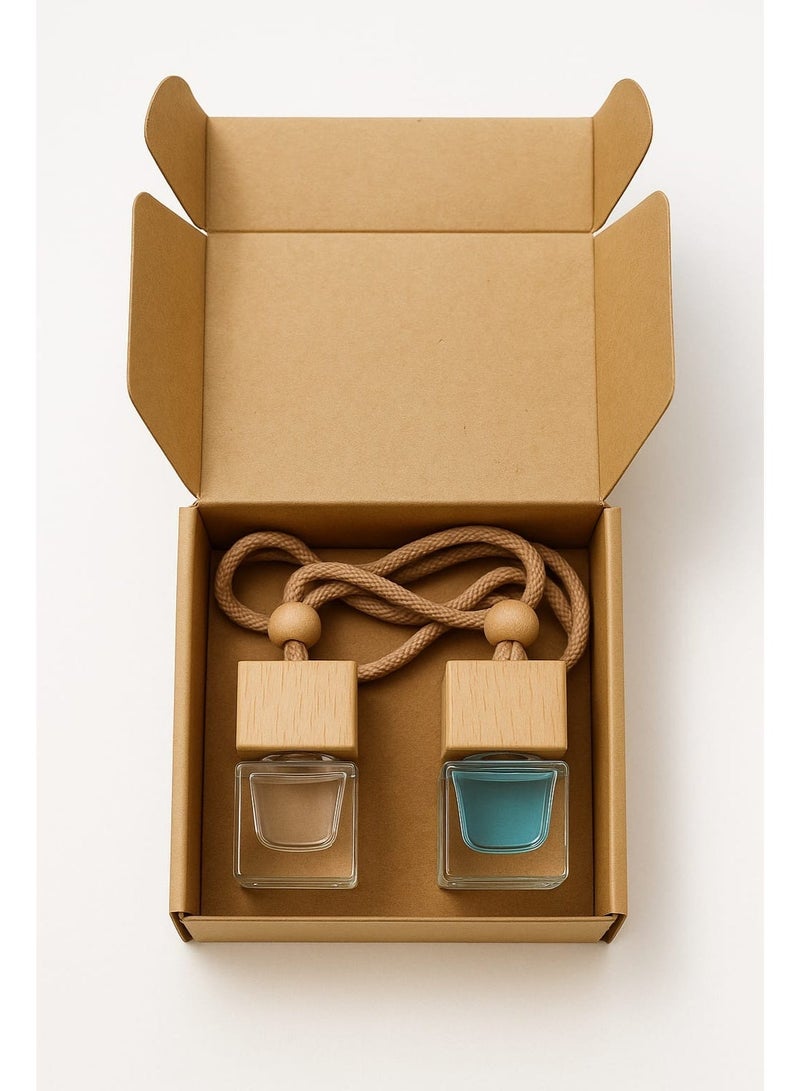 معطّر هواء للسيارة برائحة الخوخ المائي – طقم طبيعي 2 في 1 بغطاء خشبي، معلق بزجاجة عطرية، تصميم حبل زخرفي، رائحة فاخرة تدوم طويلاً، عبوة اقتصادية تضم قطعتين. عطر مُعلق للسيارة. - Image 3