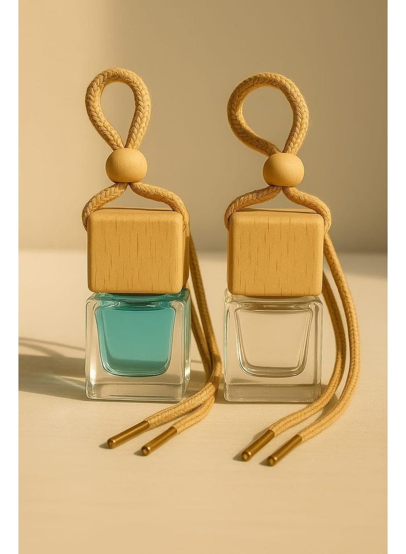 Aqua Peach Car Perfume | Car Air Freshener | Car Hanging Perfume | Fragrance Natural Wooden 2 in 1 Set – Hanging Glass Bottle Diffuser, Decorative Rope Design, Luxury Long-Lasting Scent, 2 Pack Economy Pack for Cars. Car Hanging Perfume. - Image 2