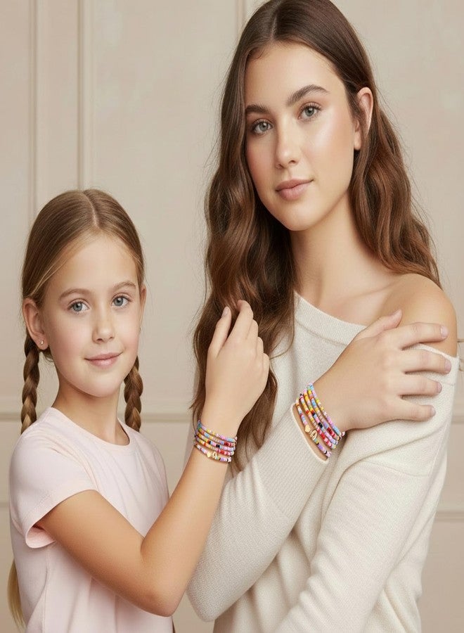 ميكسجوي مجموعة أساور MIXJOY الملونة المزينة بالخرز - 5 قطع من الأساور المطاطية القابلة للتكديس على الطراز البوهيمي مع حرف A ذهبي على شكل قلب، هدية مثالية للابنة أو الحفيدة أو ابنة الأخت، مجوهرات عصرية لعيد الميلاد أو الكريسماس بحرف A - Image 3