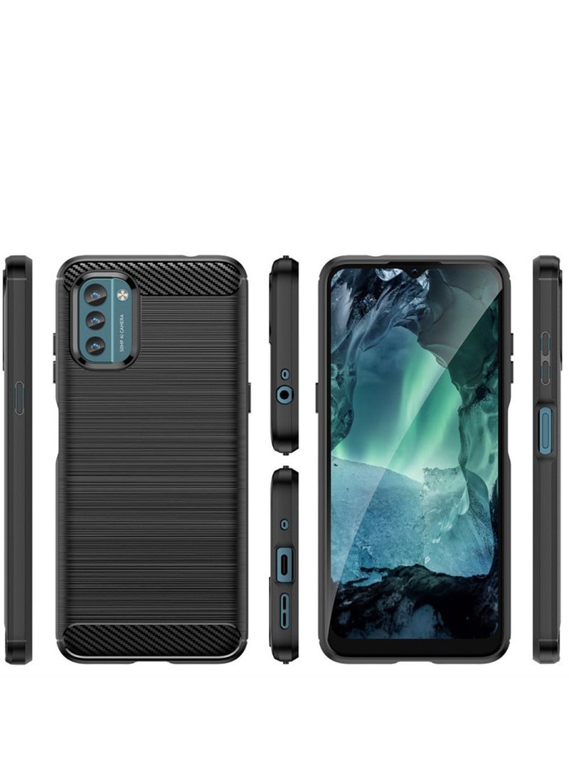Nokia G21 4G / Nokia G11 4G - Rugged Shield Protective Cover, Brushed Carbon Fiber Texture, Shockproof TPU, Anti-Slip, Elegant Thin, and Shock-Absorbing - Black  - Image 1