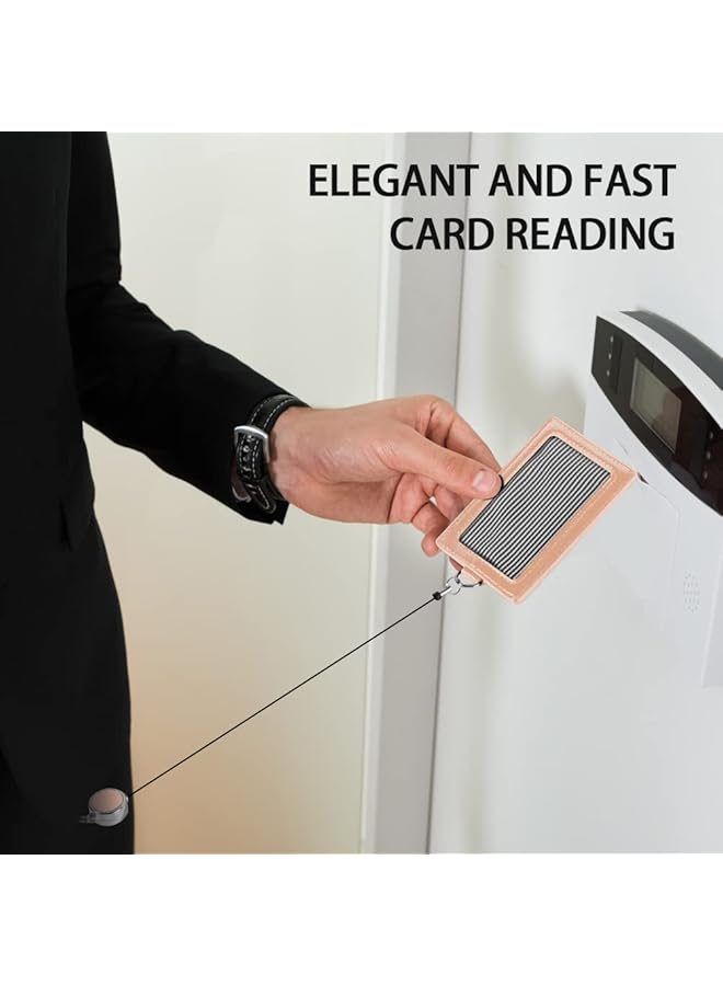 SUCITY Pu Leather Id Badge Card Holder Wallet Style Protective Case Vertical Id Card Case With Neck Lanyard Business Credit Card Id Badge Lanyard Keychain Pink - Image 2