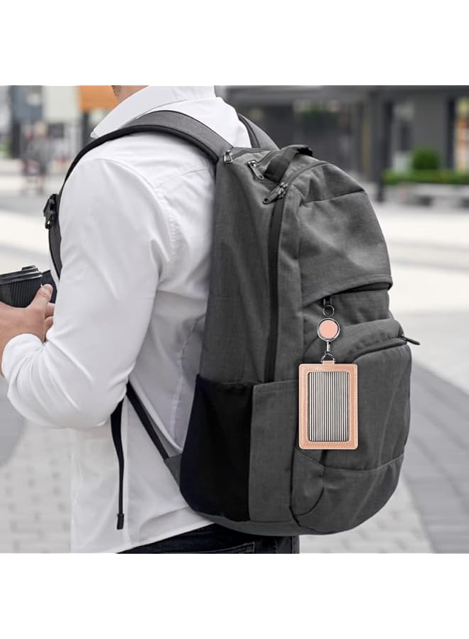 SUCITY Pu Leather Id Badge Card Holder Wallet Style Protective Case Vertical Id Card Case With Neck Lanyard Business Credit Card Id Badge Lanyard Keychain Pink - Image 3