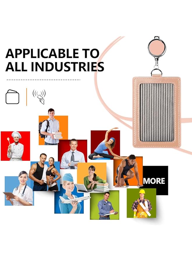 SUCITY Pu Leather Id Badge Card Holder Wallet Style Protective Case Vertical Id Card Case With Neck Lanyard Business Credit Card Id Badge Lanyard Keychain Pink - Image 5