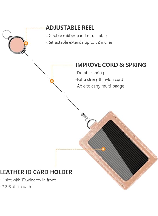 SUCITY Pu Leather Id Badge Card Holder Wallet Style Protective Case Vertical Id Card Case With Neck Lanyard Business Credit Card Id Badge Lanyard Keychain Pink - Image 4