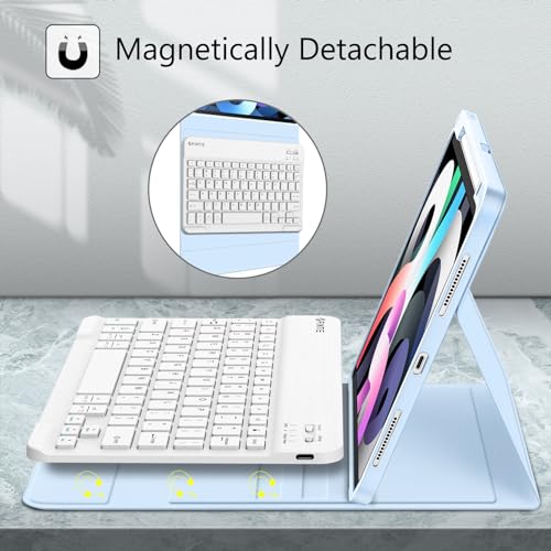 Fintie Keyboard Case for iPad Air 11-inch M3 (2025) / M2 (2024), iPad Air 5th (2022) / 4th Generation 10.9 Inch - Soft TPU Cover w/Magnetically Detachable Bluetooth Keyboard, Sky Blue - Image 3