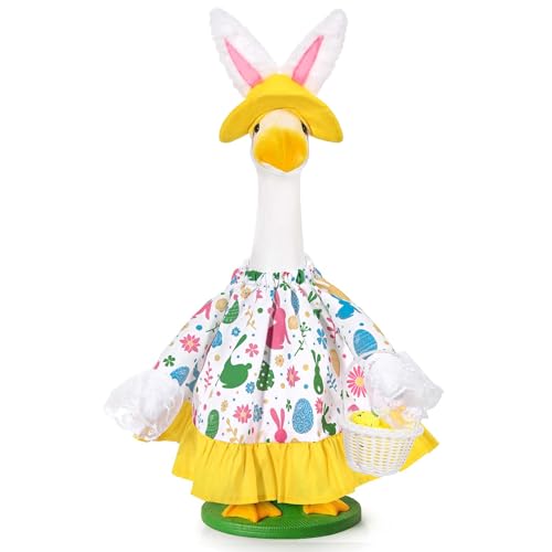 JcHrmers Easter Goose Outfit Bunny and Eggs Porch Goose Clothes Fits 23 Cement Plastic Goose Statue for Outdoor Garden Lawn Yard Patio Decor Yellow - Image 1