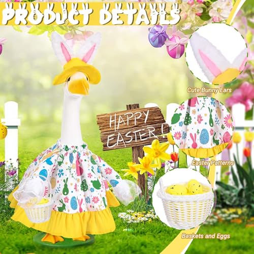JcHrmers Easter Goose Outfit Bunny and Eggs Porch Goose Clothes Fits 23 Cement Plastic Goose Statue for Outdoor Garden Lawn Yard Patio Decor Yellow - Image 3