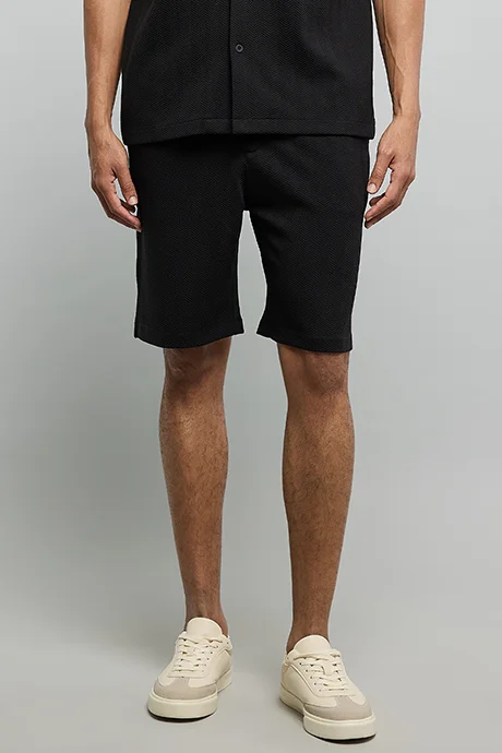 أر أند بي Textured Shorts with Drawstring Waist