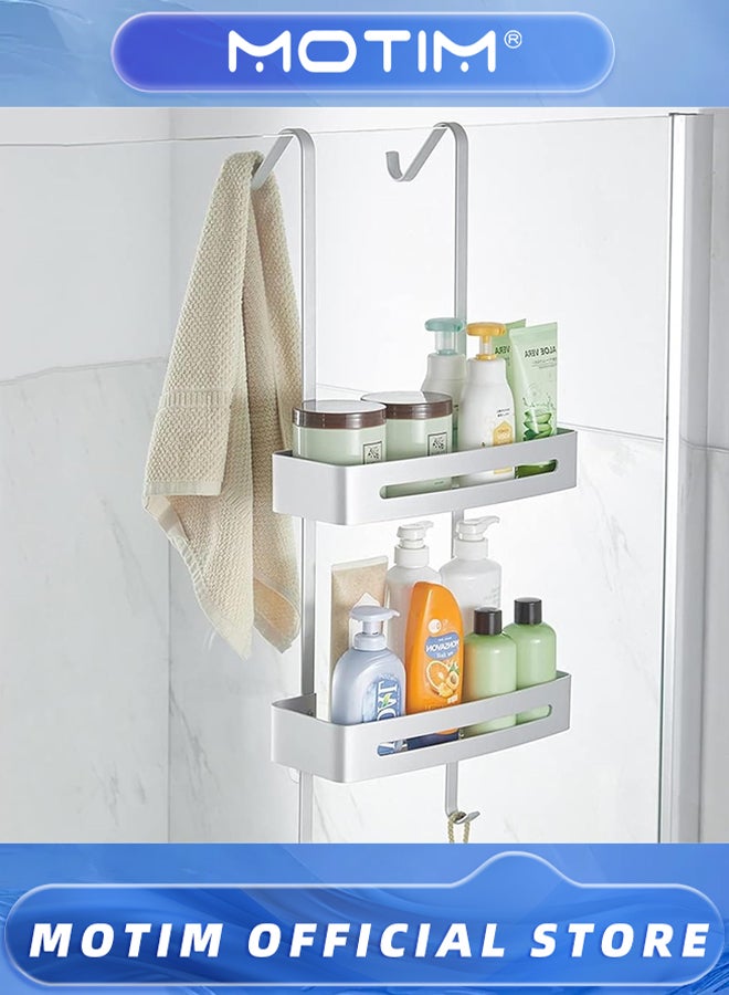 Motim Hanging Shower Caddy Over The Door Rust Proof Bathroom Shower Organizer No Drilling Shower Shelf with 4 Hooks and 2 Caddy for Bathroom - Image 2