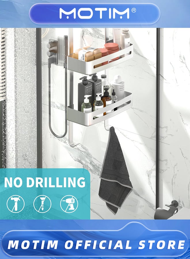 Motim Hanging Shower Caddy Over The Door Rust Proof Bathroom Shower Organizer No Drilling Shower Shelf with 4 Hooks and 2 Caddy for Bathroom - Image 4