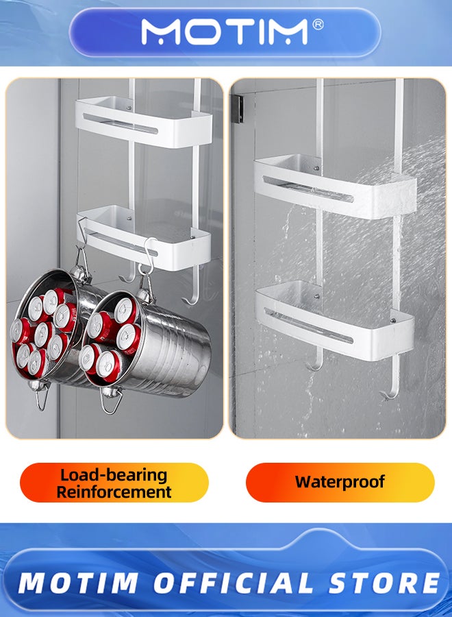 Motim Hanging Shower Caddy Over The Door Rust Proof Bathroom Shower Organizer No Drilling Shower Shelf with 4 Hooks and 2 Caddy for Bathroom - Image 5