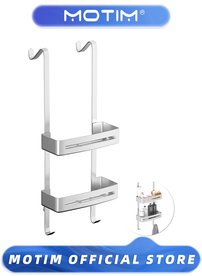 Motim Hanging Shower Caddy Over The Door Rust Proof Bathroom Shower Organizer No Drilling Shower Shelf with 4 Hooks and 2 Caddy for Bathroom - Image 1