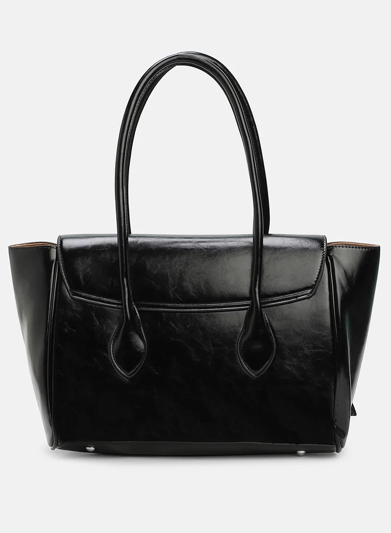 Haute Sauce Solid Zip Lock Regular Vegan Leather Hand Bag For Women