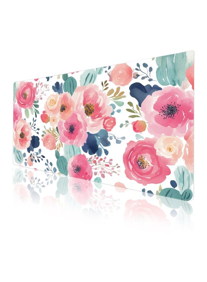 فوميمو سجادة مكتب كبيرة بمقاومة للماء من جلد البولي يوريثان، بسطح وردي مزهر ونجوم للنساء والفتيات، لحماية الكمبيوتر المحمول في المكتب والمدرسة، 80×40 سم (متعدد الألوان) - Image 1