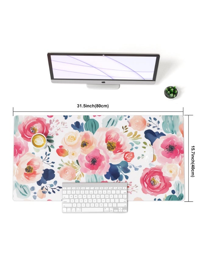 فوميمو سجادة مكتب كبيرة بمقاومة للماء من جلد البولي يوريثان، بسطح وردي مزهر ونجوم للنساء والفتيات، لحماية الكمبيوتر المحمول في المكتب والمدرسة، 80×40 سم (متعدد الألوان) - Image 2