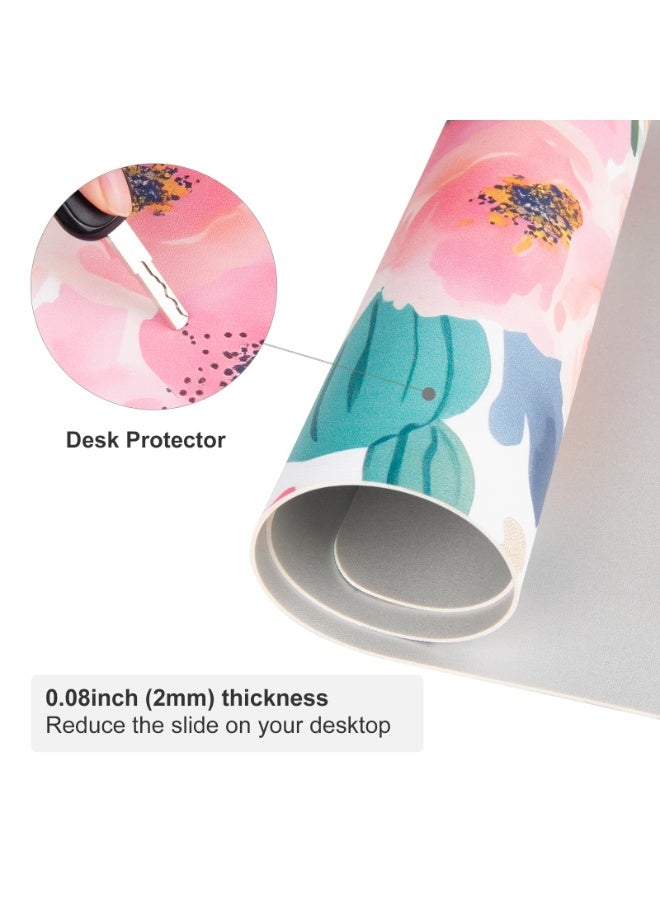 فوميمو سجادة مكتب كبيرة بمقاومة للماء من جلد البولي يوريثان، بسطح وردي مزهر ونجوم للنساء والفتيات، لحماية الكمبيوتر المحمول في المكتب والمدرسة، 80×40 سم (متعدد الألوان) - Image 3