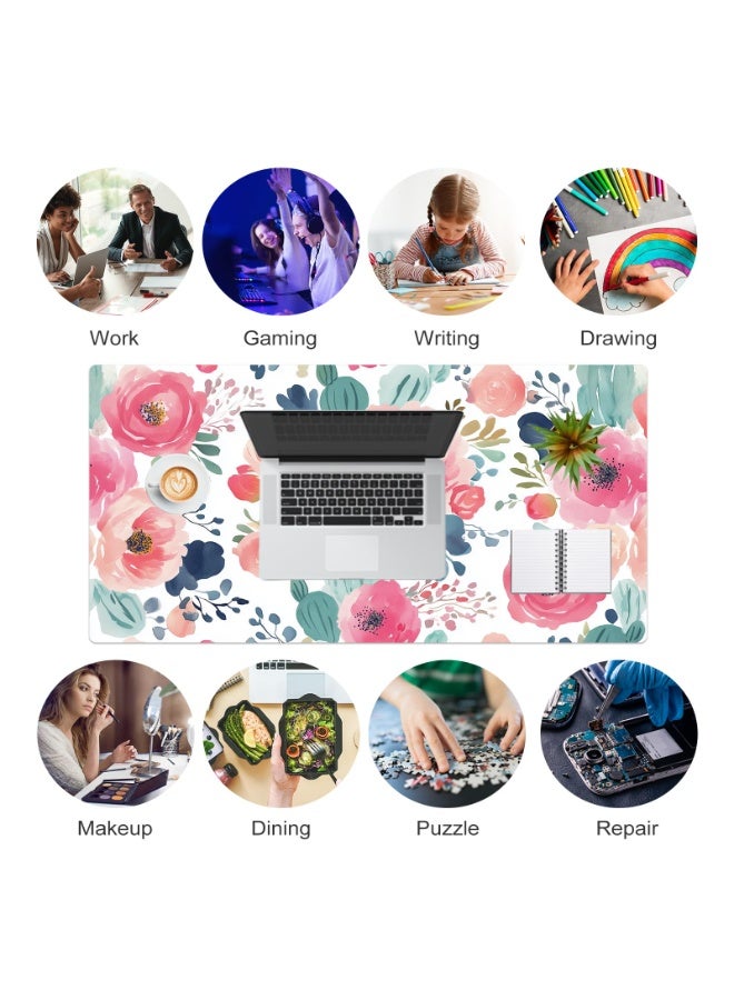 فوميمو سجادة مكتب كبيرة بمقاومة للماء من جلد البولي يوريثان، بسطح وردي مزهر ونجوم للنساء والفتيات، لحماية الكمبيوتر المحمول في المكتب والمدرسة، 80×40 سم (متعدد الألوان) - Image 5