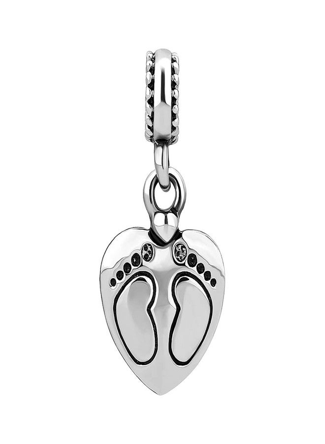 MiiFort Footprint Love Heart Charm Compatible with Pandora Charms Bracelets Mother's Day Mom - Image 1
