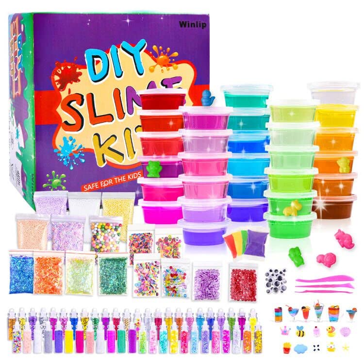 Winlip Slime Supplies Kit, 135 Pack Slime Making Kit 30 Crystal Slime, Glitter Jars, Charms, Sugar Paper, Foam Beads, Fishbowl Beads, Toy Cups, Slices, Air Dry Clay and Tools for Kids Girls by WINLIP - Image 1